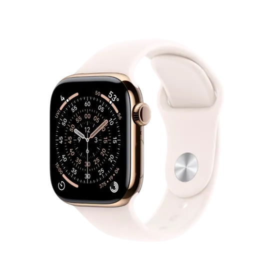 Годинник Apple Watch Series 11 42 мм Gold Titanium, Light Blue Sport Band S/M, GPS + Cellular