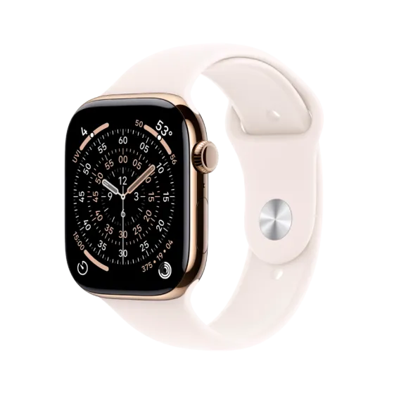 Годинник Apple Watch Series 11 46 мм Gold Titanium, Light Blue Sport Band S/M, GPS + Cellular