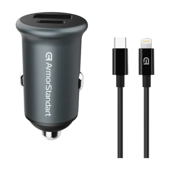 АЗП ArmorStandart USB Type-C PD20W+USB QC 3.0 Grey+кабель Lightning