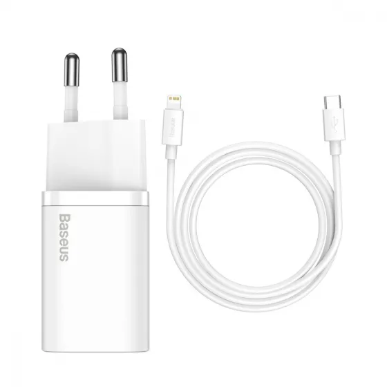 Зарядний пристрій Baseus Super Silicone PD Charger 20W (1Type-C) + Type-C to Lightning White