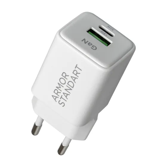 Мережевий зарядний пристрій ArmorStandart AR371 30W GaN Type-C+USB White