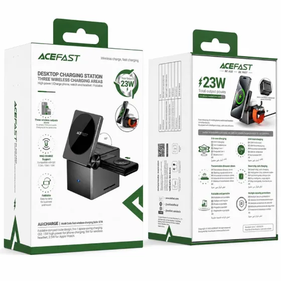 Бездротова зарядка Acefast 3in1 E18 Rubik`s Cude Series (Metal Gray) Grey