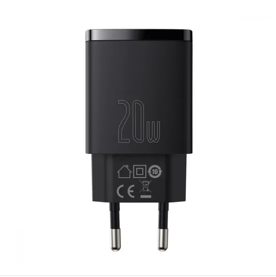 Зарядний пристрій Baseus Compact Quick Charger 20W QC+PD (Type-C+USB) Black