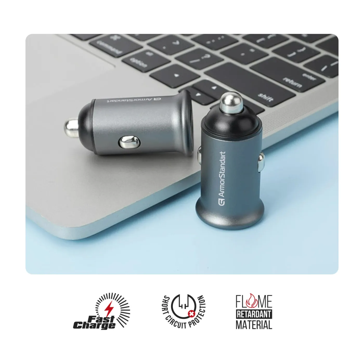 АЗП ArmorStandart USB Type-C PD20W+USB QC 3.0 Grey+кабель Lightning — фото 5