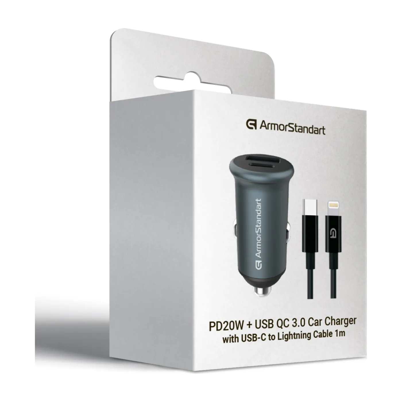 АЗП ArmorStandart USB Type-C PD20W+USB QC 3.0 Grey+кабель Lightning — фото 6