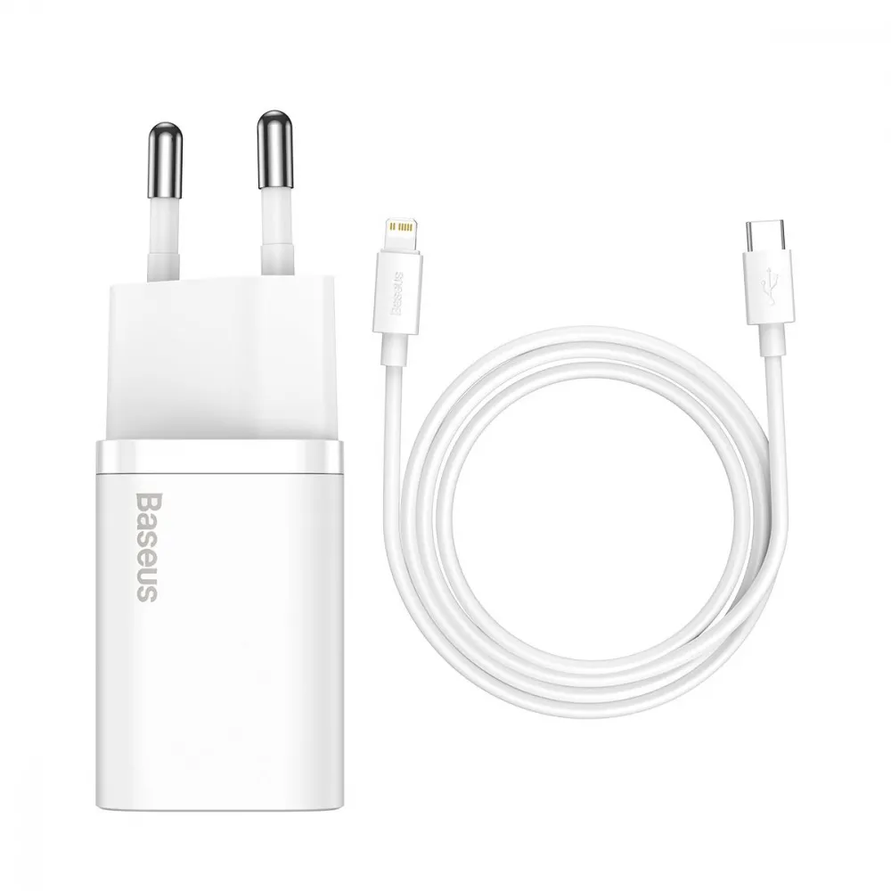 Зарядний пристрій Baseus Super Silicone PD Charger 20W (1Type-C) + Type-C to Lightning White