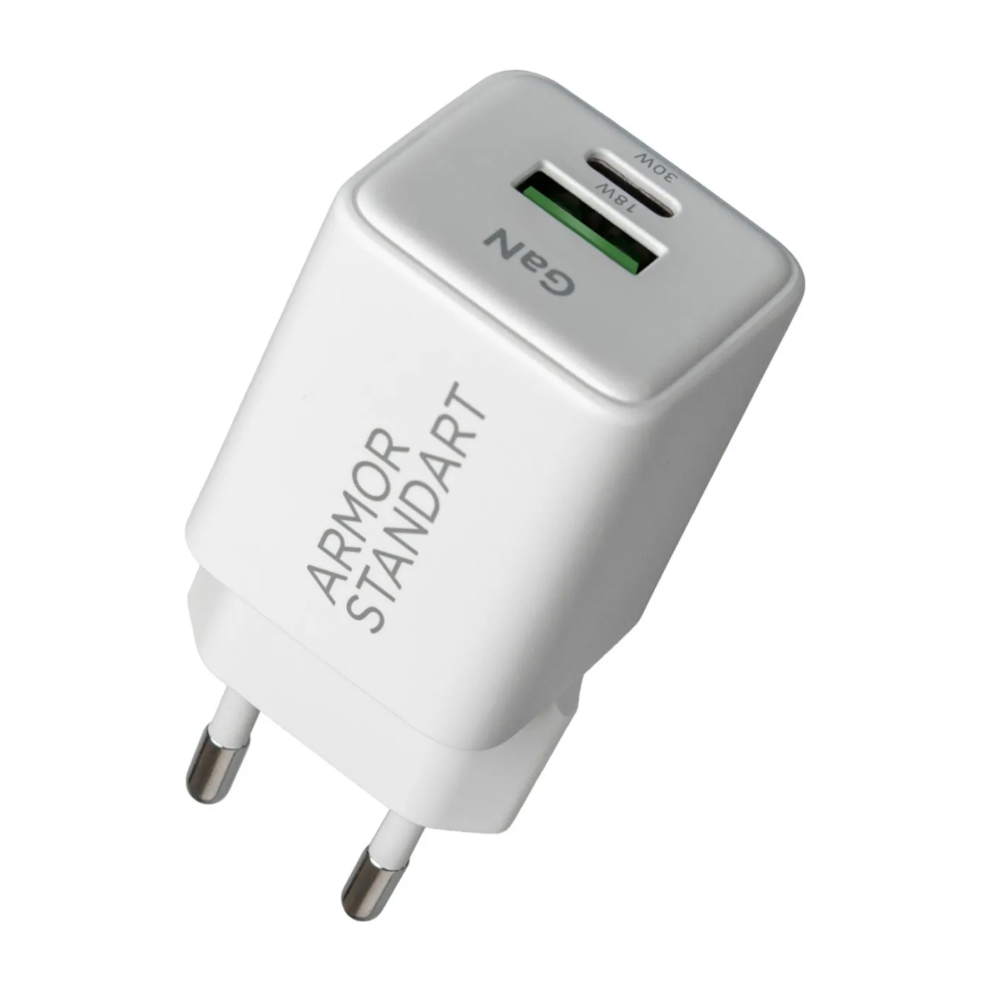 Мережевий зарядний пристрій ArmorStandart AR371 30W GaN Type-C+USB White