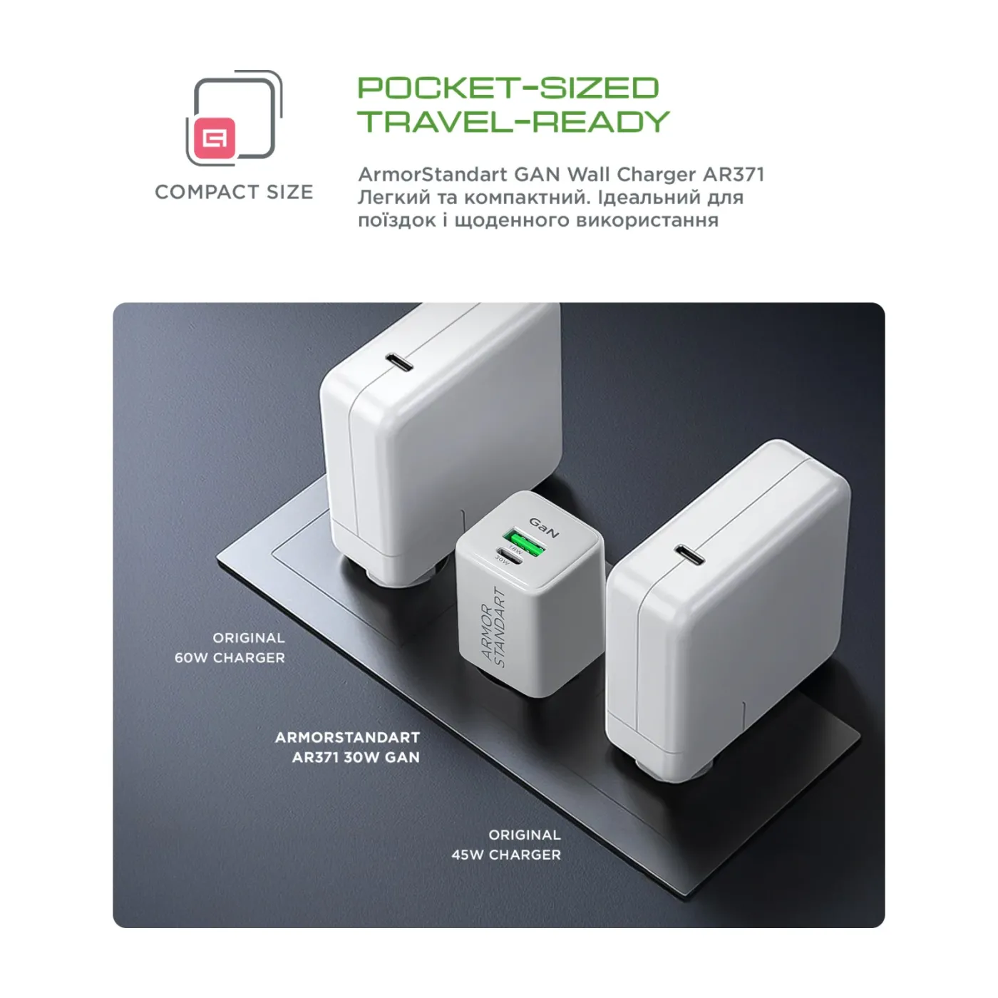 Мережевий зарядний пристрій ArmorStandart AR371 30W GaN Type-C+USB White — фото 5