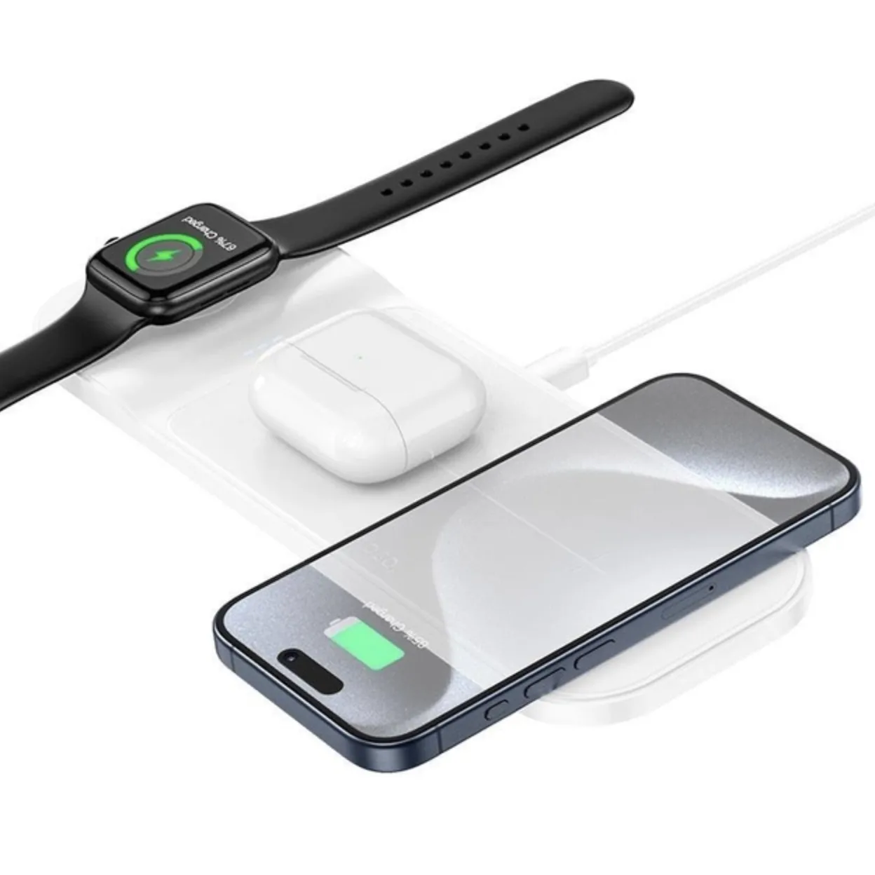 Зарядний пристрій Qi HOCO Step 3-in-1 CQ5 White