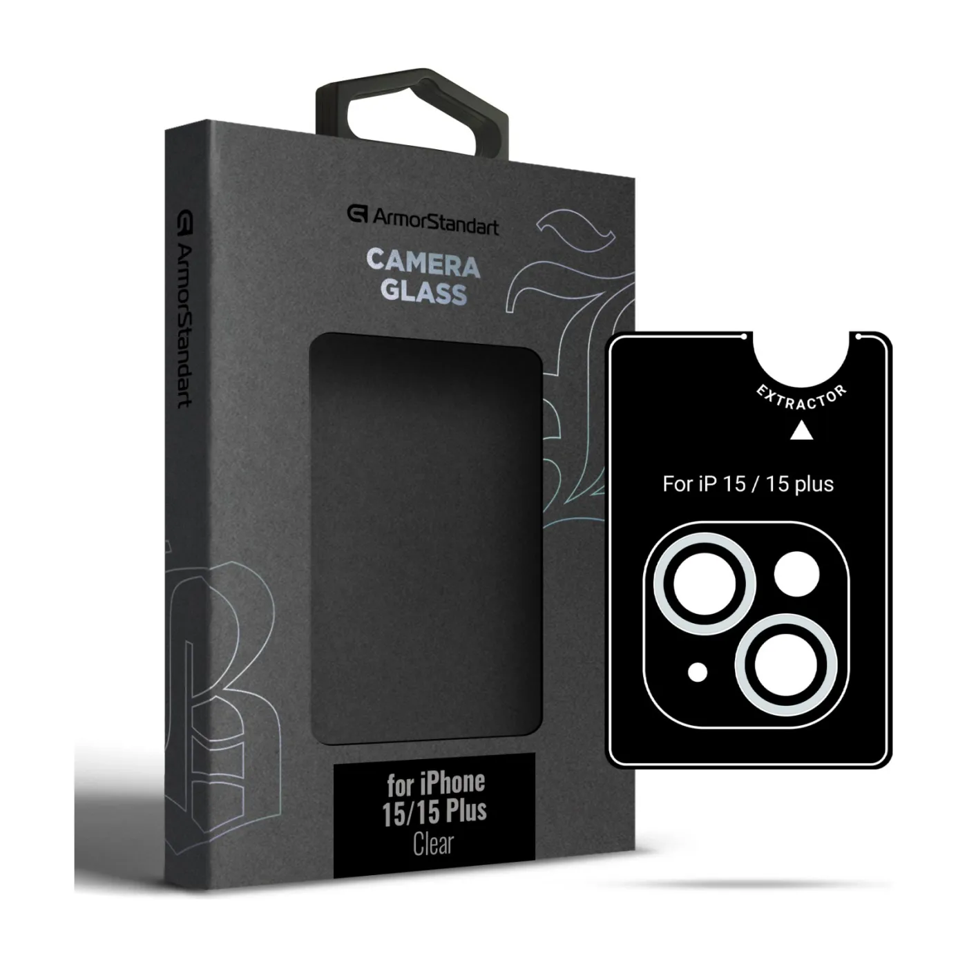 Захисне скло для камери ArmorStandart Supreme Black Icon для iPhone 15/15 Plus Clear
